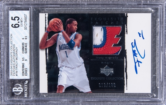 2003-04 UD "Exquisite Collection" Patches Autographs #TM Tracy McGrady Signed Game Used Patch Card (#013/100) - BGS EX-MT+ 6.5/BGS 10